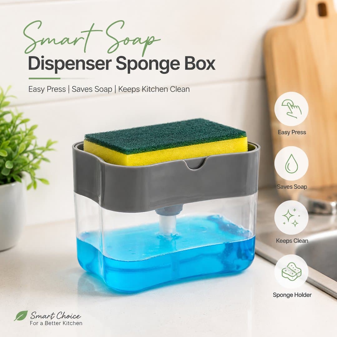 Premium Soap Dispenser With Sponge Holder-বাসন মাজা এখন আর ঝামেলা না